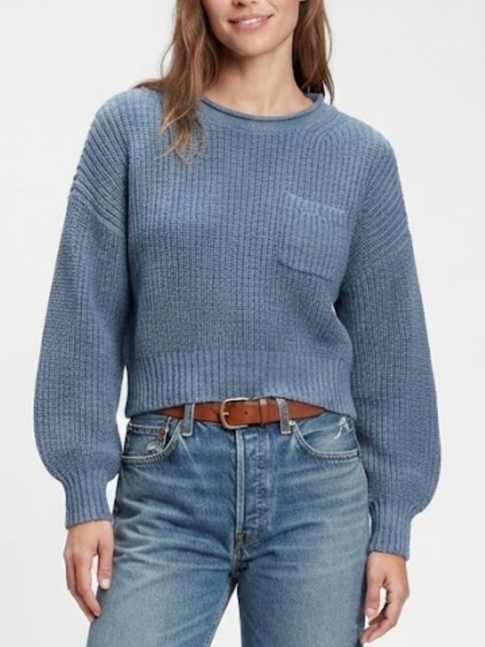 GAP Shaker Pocket Sweater Bainbridge Blue Cotton Knit Size XS